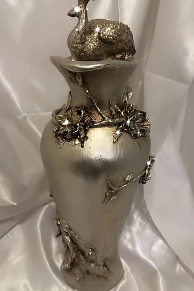 Tavuskuşu Vazo El İşi Siyah - Resim 2