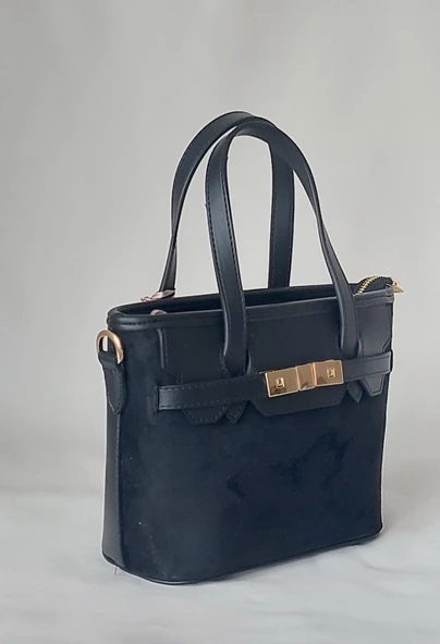 251AA110 Model Sarach Marka Siyah Renk Süet El ve Omuz Çantası - 2