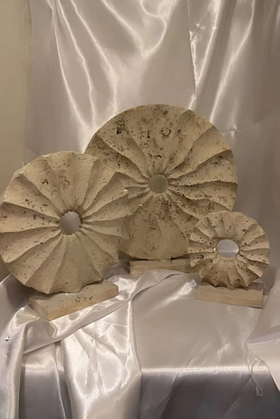 Marble Dekoratif Traverten Zerafet Stone Halka Mermet Taş Biblo 3 Lü - Resim 4