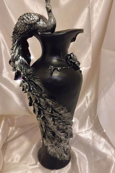 Tavuskuşu Vazo El İşi Siyah Mavi ürün görseli