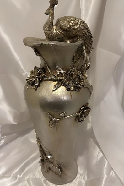 Tavuskuşu Vazo El İşi Siyah - Resim 3