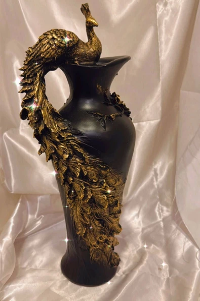 Tavuskuşu Vazo El İşi Siyah Gold ürün görseli