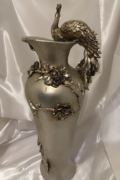 Tavuskuşu Vazo El İşi Siyah - Resim 4