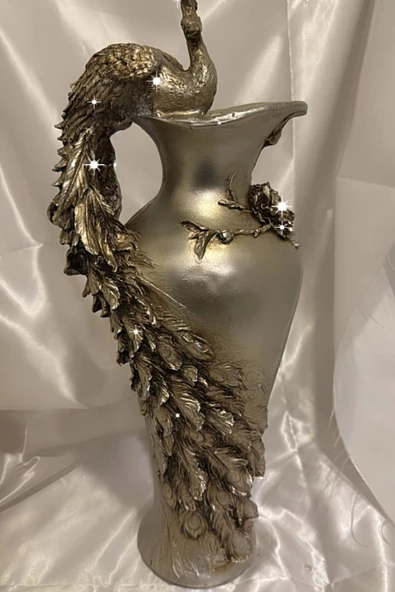 Tavuskuşu Vazo El İşi Siyah - Resim 5