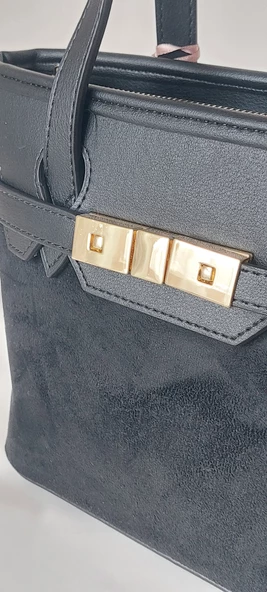 251AA110 Model Sarach Marka Siyah Renk Süet El ve Omuz Çantası - 4