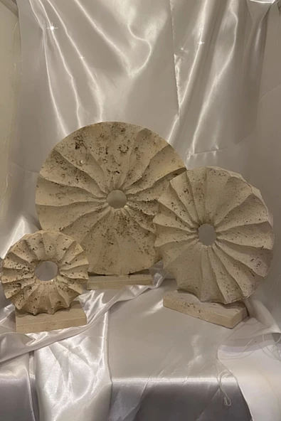 Marble Dekoratif Traverten Zerafet Stone Halka Mermet Taş Biblo 3 Lü - Resim 2