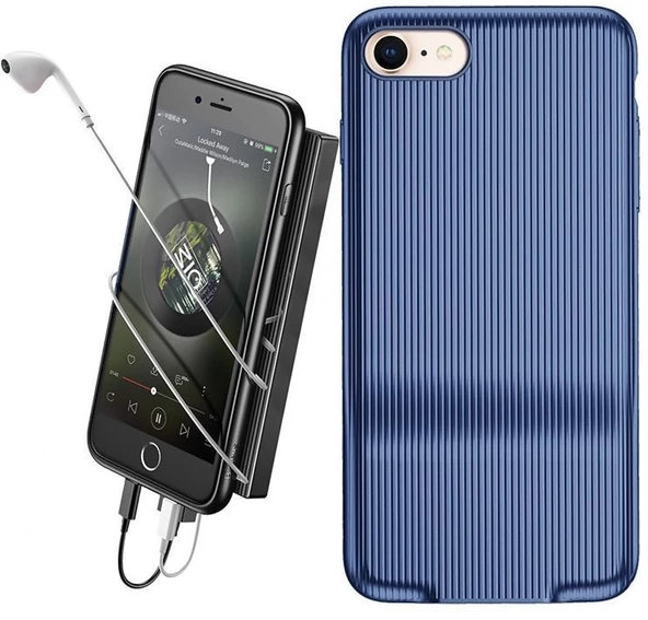 Baseus iPhone 7 / 8 ile Uyumlu Şarj ve Kulaklık Girişli Audio Case Kılıf Mavi - 1