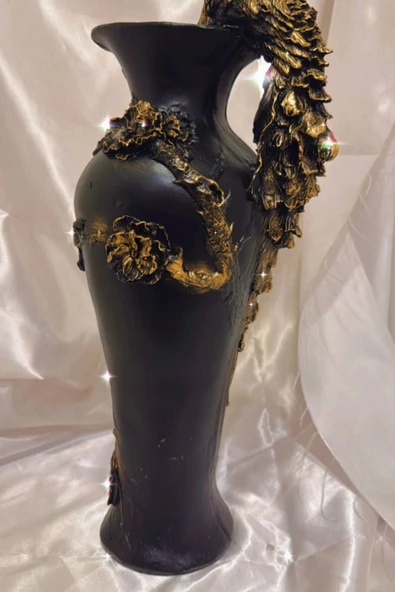 Tavuskuşu Vazo El İşi Siyah Gold - Resim 3