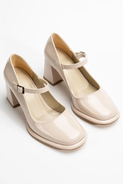 Adelin Kadın Yüksek Topuklu Bej Rugan Oxford Ayakkabı - Resim 3