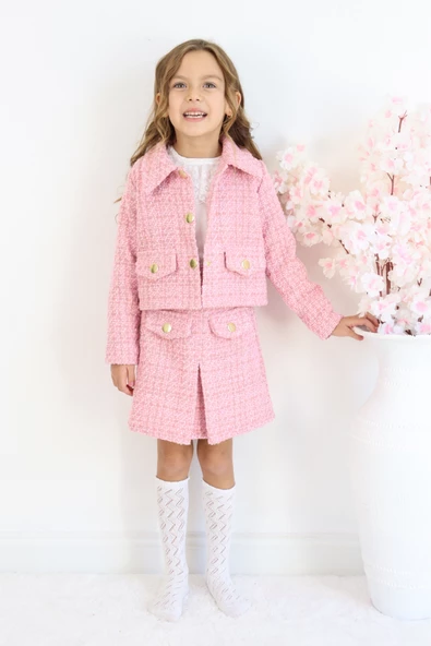Kız Çocuk Carmen Pudra Pembe Tüvit 23 Nisan 29 Ekim Etek Ceket Yılbaşı Takım - Resim 6