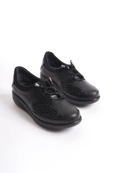 MİYA Siyah Hakiki Deri Tam Ortopedik Kemik Çıkıntısına UygunLastik Bağcıklı - 2