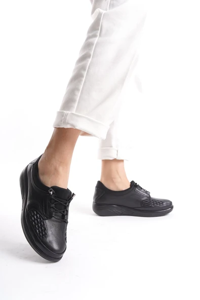 MİYA Siyah Hakiki Deri Tam Ortopedik Kemik Çıkıntısına UygunLastik Bağcıklı - 4