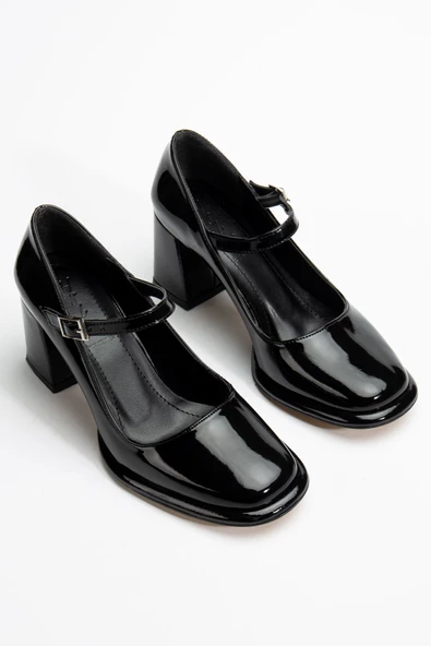 Adelin Kadın Yüksek Topuklu Siyah Rugan Oxford Ayakkabı - 3