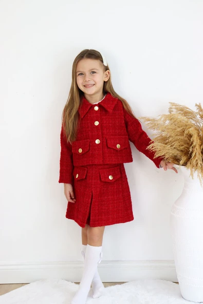 Kız Çocuk Carmen Pudra Pembe Tüvit 23 Nisan 29 Ekim Etek Ceket Yılbaşı Takım - Resim 8