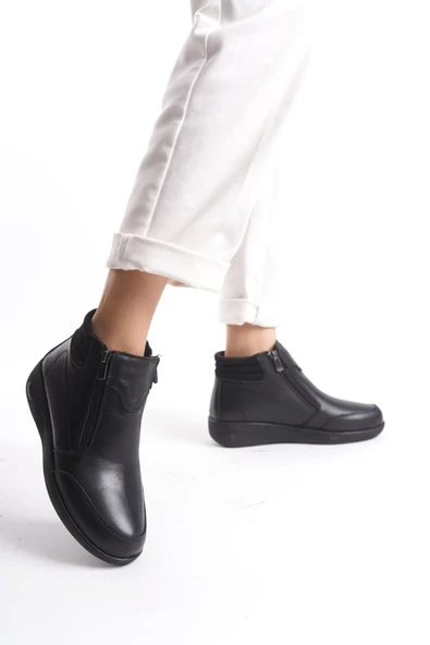 MAYLO FERMUARLI SİYAH DERİ ORTOPEDİK HAFİF KADIN BOT - 2