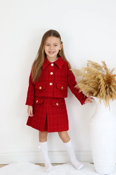 Kız Çocuk Carmen Pudra Pembe Tüvit 23 Nisan 29 Ekim Etek Ceket Yılbaşı Takım - Resim 9