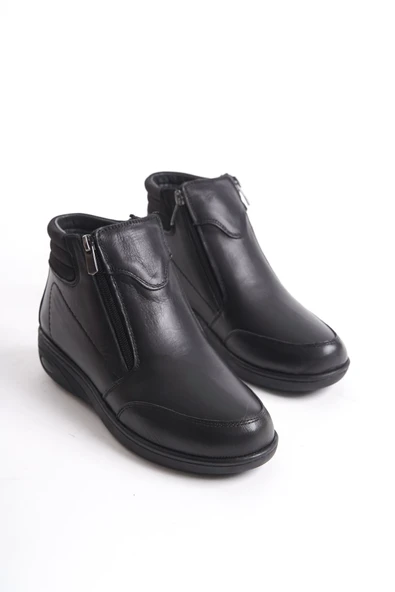 MAYLO FERMUARLI SİYAH DERİ ORTOPEDİK HAFİF KADIN BOT