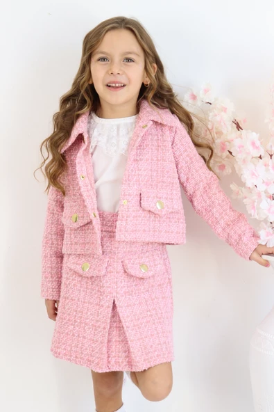 Kız Çocuk Carmen Pudra Pembe Tüvit 23 Nisan 29 Ekim Etek Ceket Yılbaşı Takım - Resim 7