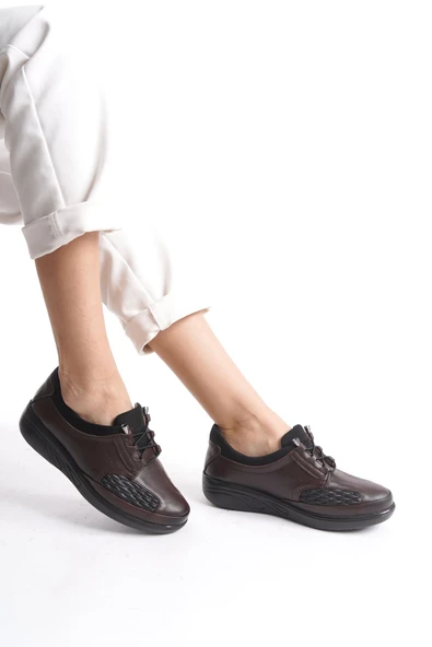 MİYA KAHVE Hakiki Deri Tam Ortopedik Kemik Çıkıntısına uygun Lastik Bağcıklı - 4