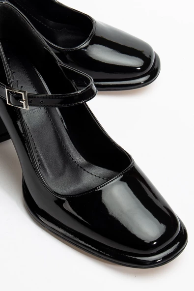 Adelin Kadın Yüksek Topuklu Siyah Rugan Oxford Ayakkabı - 4