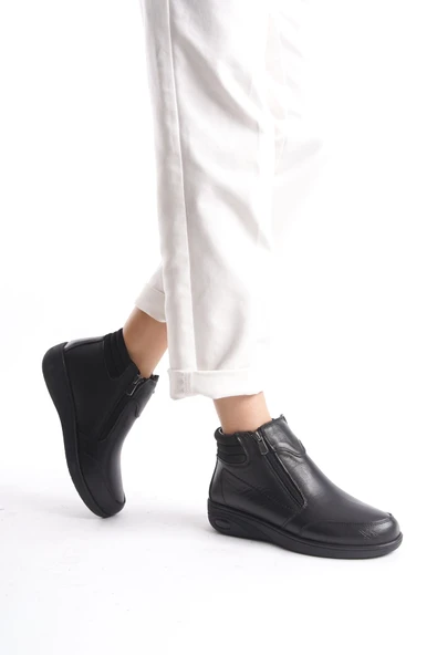 MAYLO FERMUARLI SİYAH DERİ ORTOPEDİK HAFİF KADIN BOT - 3