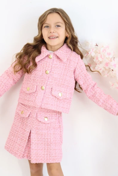 Kız Çocuk Carmen Pudra Pembe Tüvit 23 Nisan 29 Ekim Etek Ceket Yılbaşı Takım - Resim 2