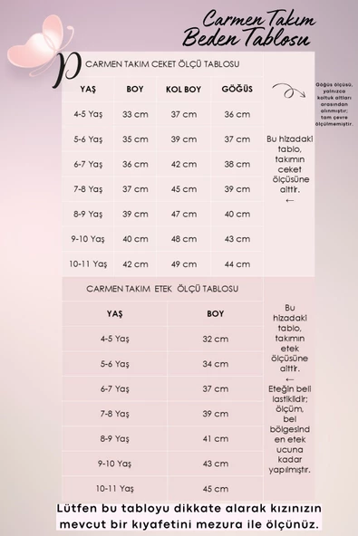 Kız Çocuk Carmen Pudra Pembe Tüvit 23 Nisan 29 Ekim Etek Ceket Yılbaşı Takım - Resim 3