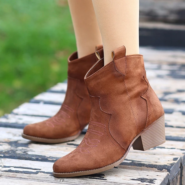 Akver Taba Süet Topuklu Bot - Resim 5