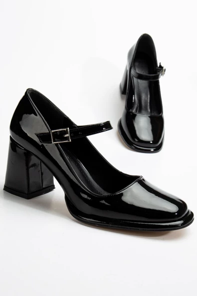 Adelin Kadın Yüksek Topuklu Siyah Rugan Oxford Ayakkabı - 2