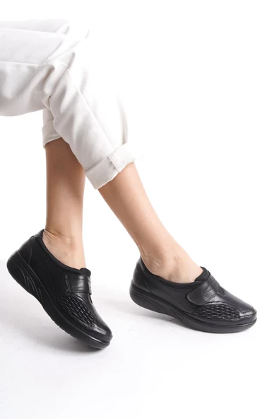 MİYA Hakiki Deri Tam Ortopedik Kemik Çıkıntısına uygun Siyah Cırtlı - 3