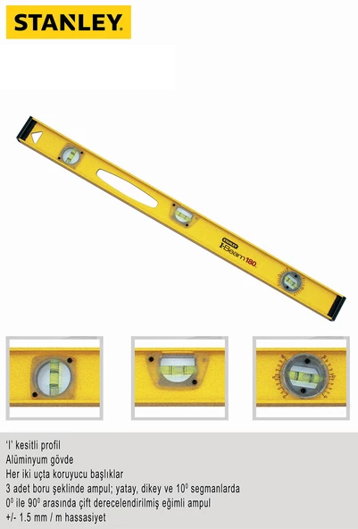 Stanley 1-42-922 Pro 180 I-Beam Üç Tüplü Su Terazisi 100cm ST142922 - 2