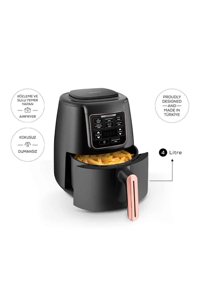 Air Pro Cook 3 In 1 Xl Ev Yemeği, Közleme, Sulu Yemek Tencereli Airfryer Fritöz Rosegold 4 Kişilik