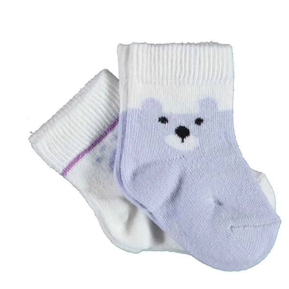 Bibaby Biorganic Happy Bear 2'Li Çorap 68413 Lila