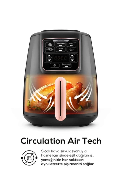 Air Pro Cook 3 In 1 Xl Ev Yemeği, Közleme, Sulu Yemek Tencereli Airfryer Fritöz Rosegold 4 Kişilik - 6