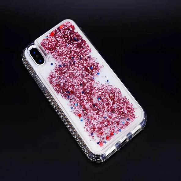 iPhone X / İPhone XS Kılıf Zore Sıralı Taşlı Sıvılı Silikon Kılıf - Resim 4