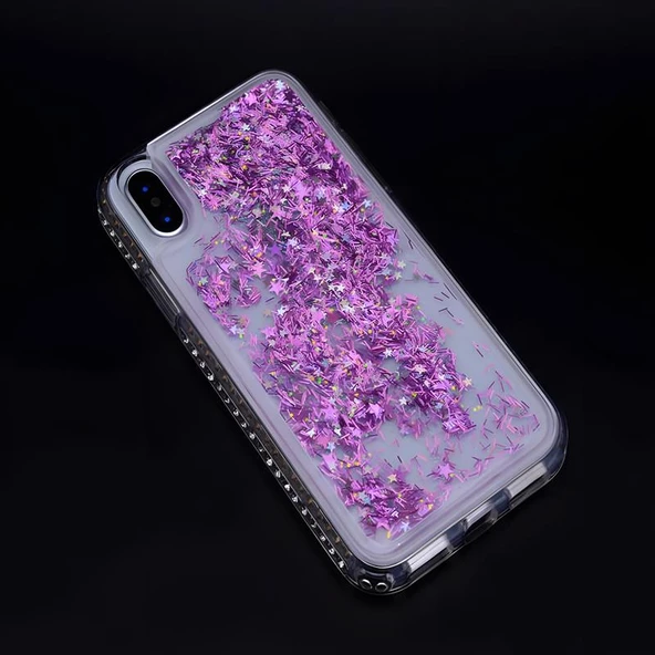 iPhone X / İPhone XS Kılıf Zore Sıralı Taşlı Sıvılı Silikon Kılıf - Resim 3
