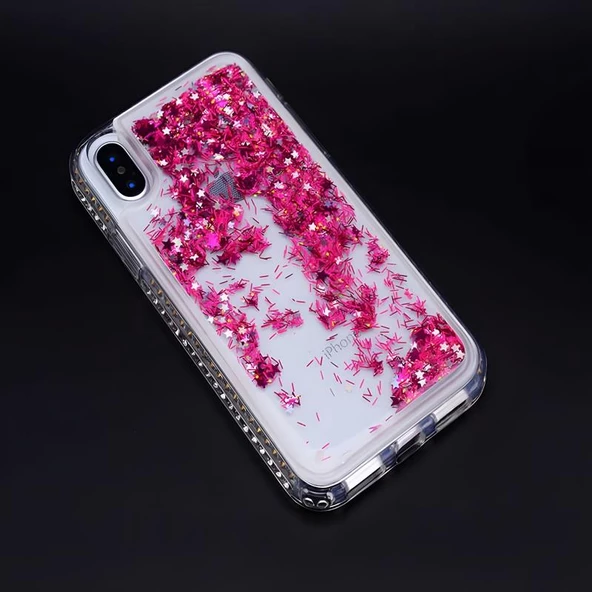 iPhone X / İPhone XS Kılıf Zore Sıralı Taşlı Sıvılı Silikon Kılıf - Resim 2