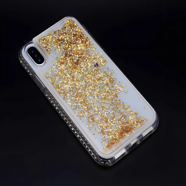 iPhone X / İPhone XS Kılıf Zore Sıralı Taşlı Sıvılı Silikon Kılıf - Resim 5