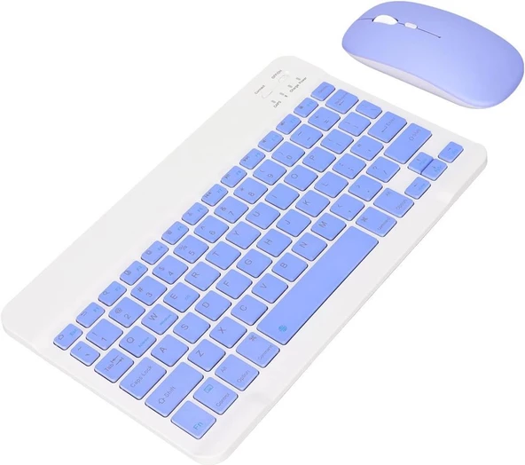 Apple iPad Mini 5 7.9" Uyumlu Kablosuz Bluetooth Şarj Edilebilir Klavye Mouse Seti - Mor - 9