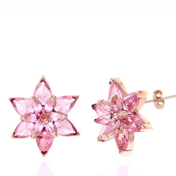 MuI MuI Gümüş Rose Pembe Lotus Çiçeği Çivili Kadın Küpe