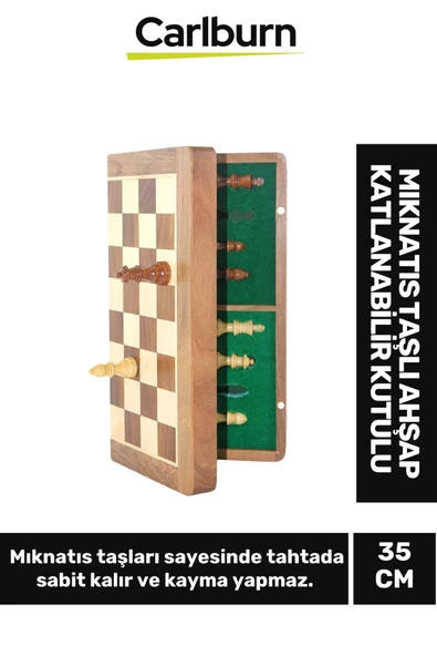 Özel Üretim Dekoratif Zeka Strateji Mıknatıs Taşlı Ahşap Katlanabilir Kutulu Satranç Oyunu 35 Cm