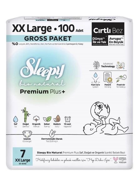 Nessiworld Sleepy Bio Natural Bebek Bezi Gross Paket 7 Beden 20-30 Kg 100 Adet