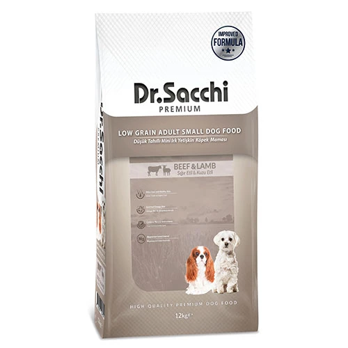 Dr.Sacchi Premium Sığır Etli ve Kuzu Etli Düşük Tahıllı Mini Irk Yetişkin Köpek Maması 12 Kg