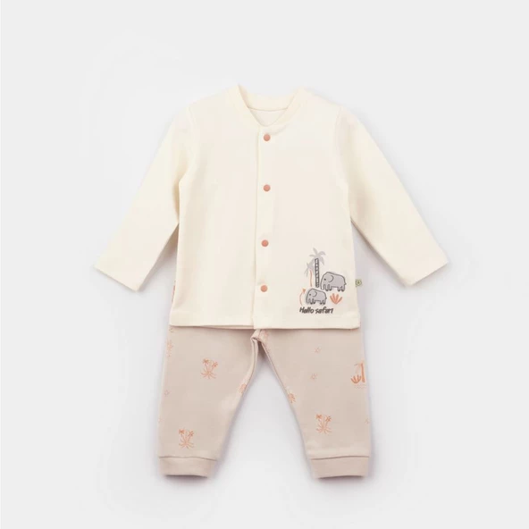 Bibaby Biorganic Hello Safari Bebek Pijama Takımı 59787 Ekru Kiremit