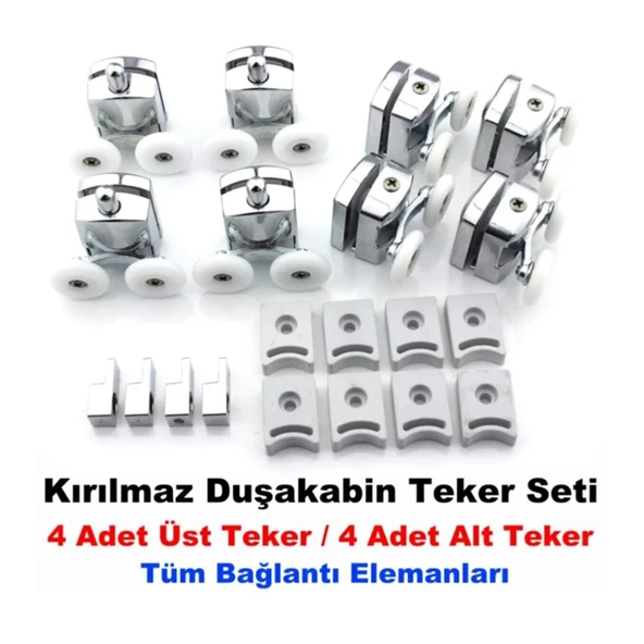 Kırılmaz Duşakabin Tekeri Krom Çift Teker Duşakabin Rulmanı Eksiksiz Tam Set - Resim 6