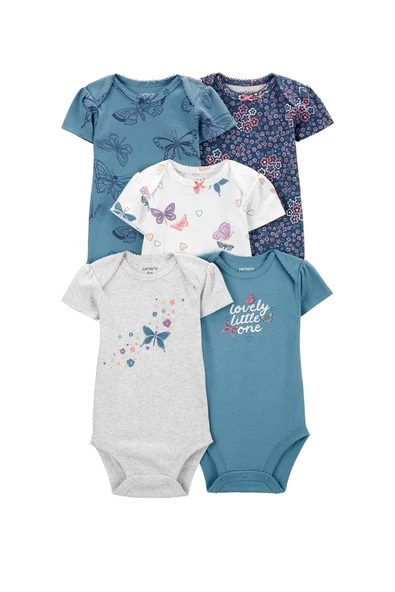 Carter's Layette Kız Bebek 5'Li Kısa Kol Body 1Q124910 Karışık Renkli