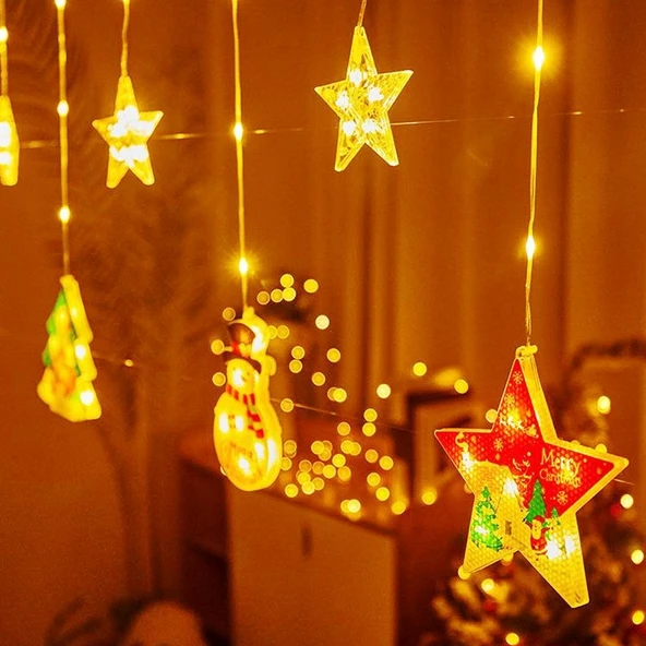 VIP DELUXE 3 METRE YILDIZLI NOEL SALKIM LED IŞIK LED ÇAM AĞACI KAR TANESİ ÇORAP AY YILDIZ FİRGÜRLÜ - 2