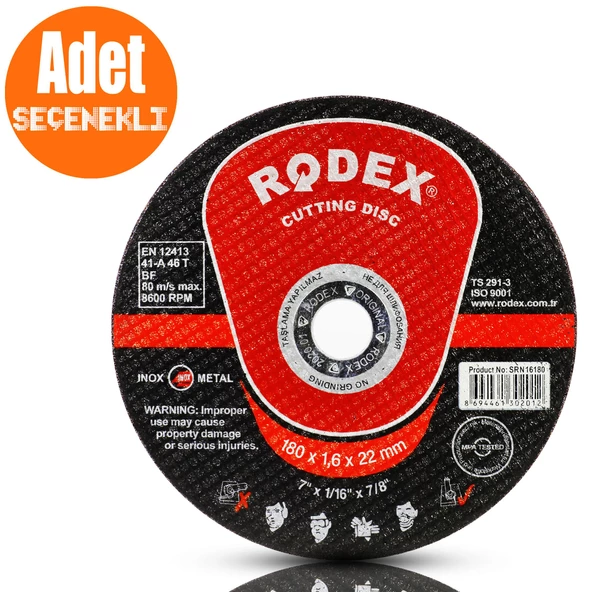 Rodex İnox Metal Kesici Taş Disk 180x1.6x22.23 mm 1-5-10-50 Adet