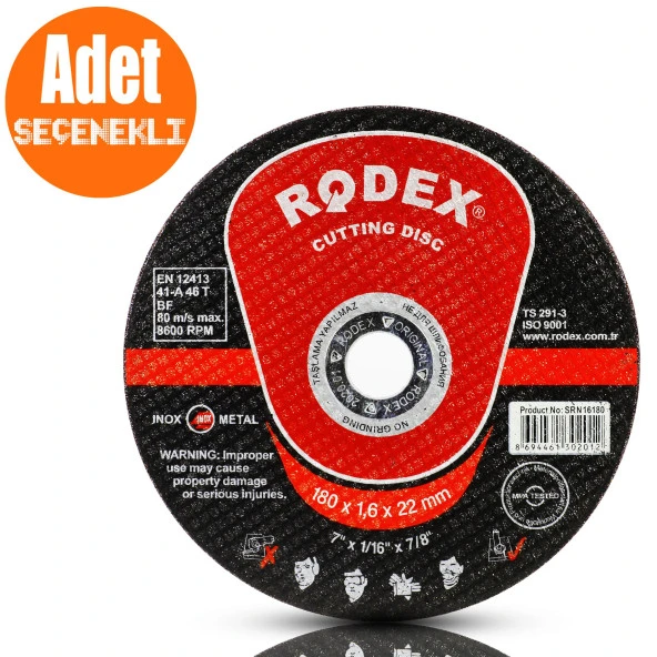 Rodex İnox Metal Kesici Taş Disk 180x1.6x22.23 mm 1-5-10-50 Adet