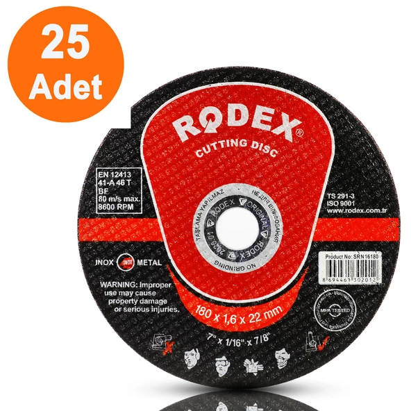 Rodex İnox Metal Kesici Taş Disk 180x1.6x22.23 mm 1-5-10-50 Adet - 7